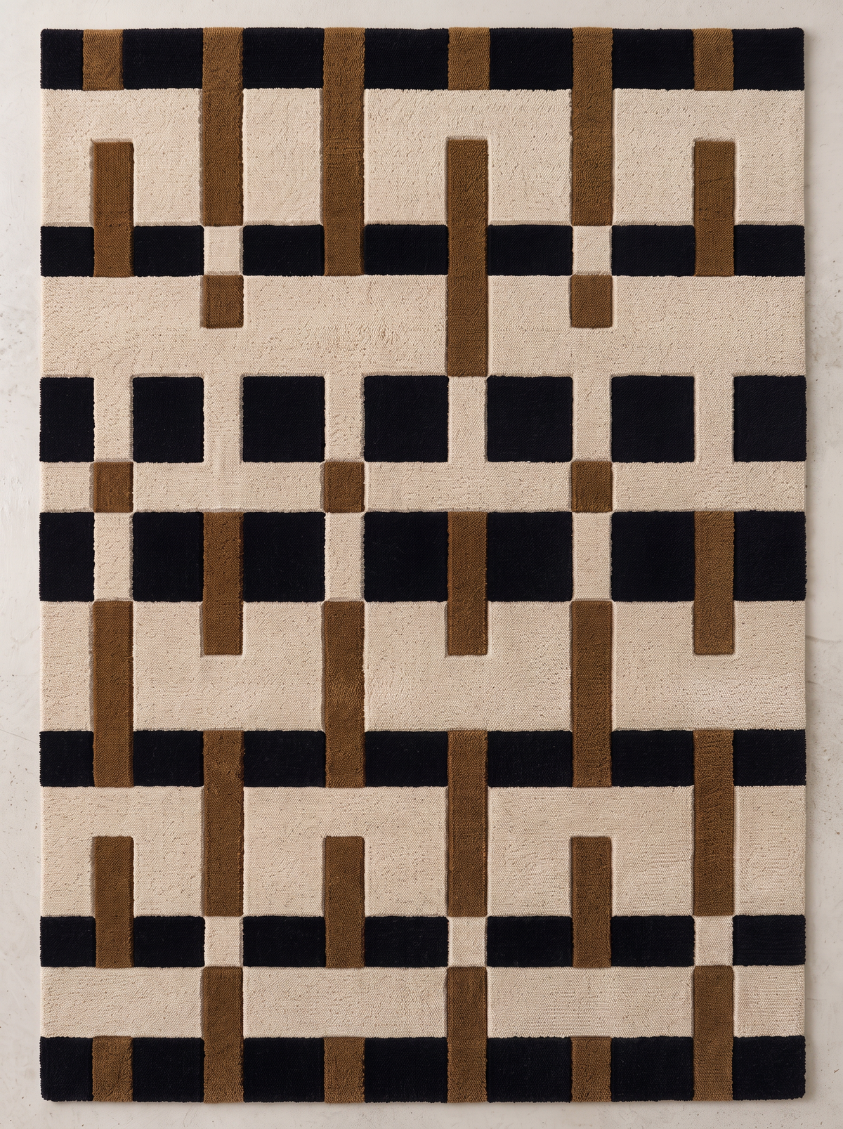 Interlock – Ivory, Black & Camel Geometric Area Rug | Haus of Weaves