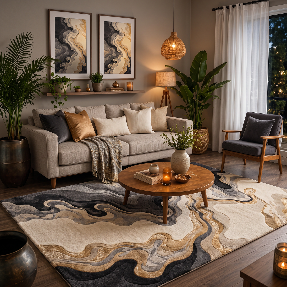 Marble Flow – Grey, Ivory & Gold Abstract Area Rug | Haus of Weaves (Copy)