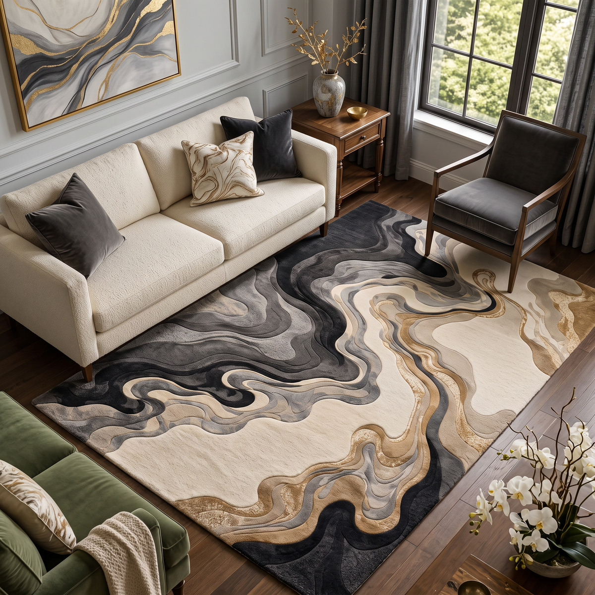 Marble Flow – Grey, Ivory & Gold Abstract Area Rug | Haus of Weaves (Copy)