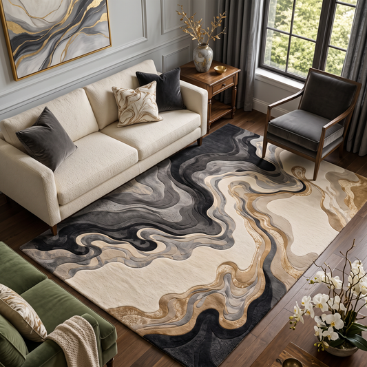 Marble Flow – Grey, Ivory & Gold Abstract Area Rug | Haus of Weaves (Copy)