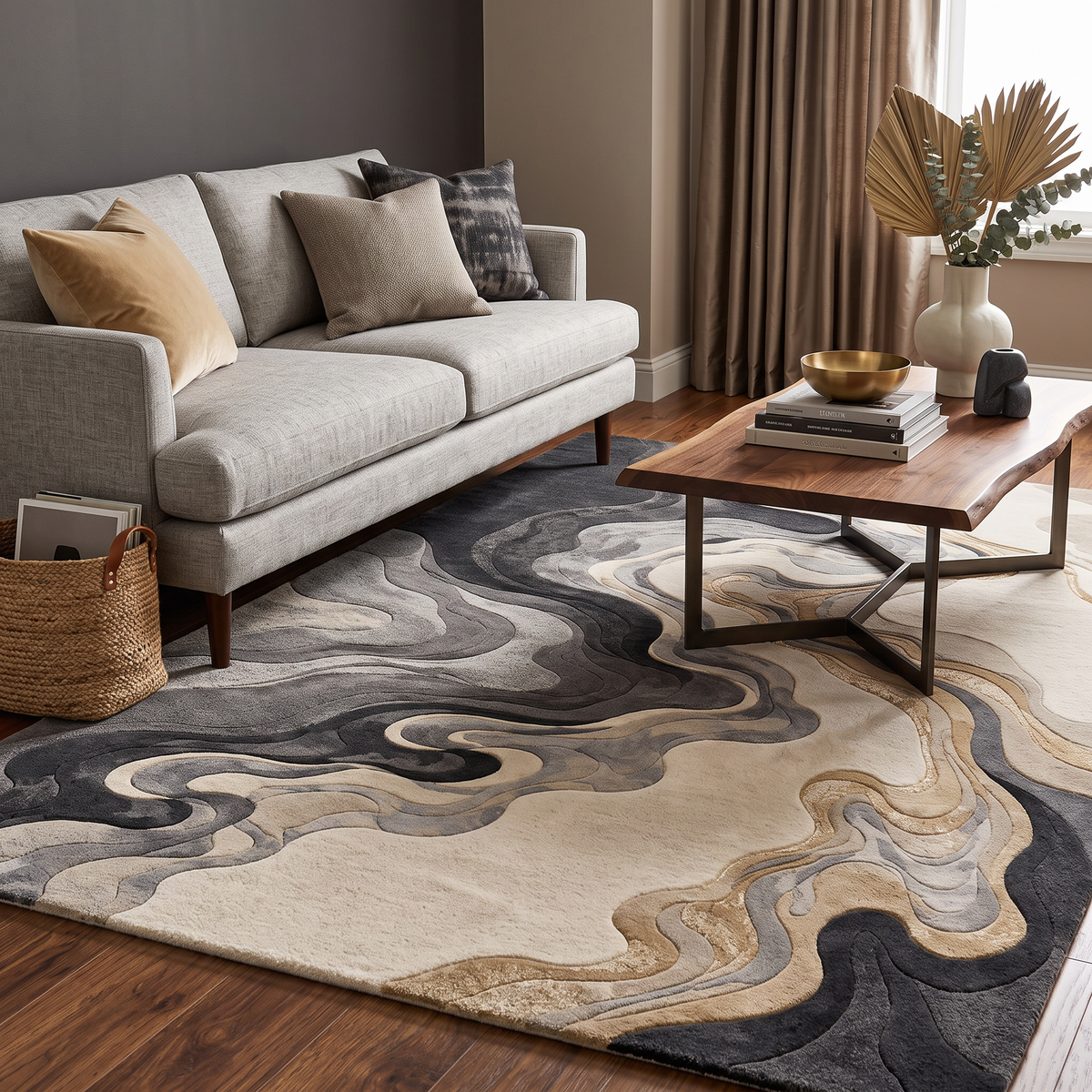 Marble Flow – Grey, Ivory & Gold Abstract Area Rug | Haus of Weaves (Copy)