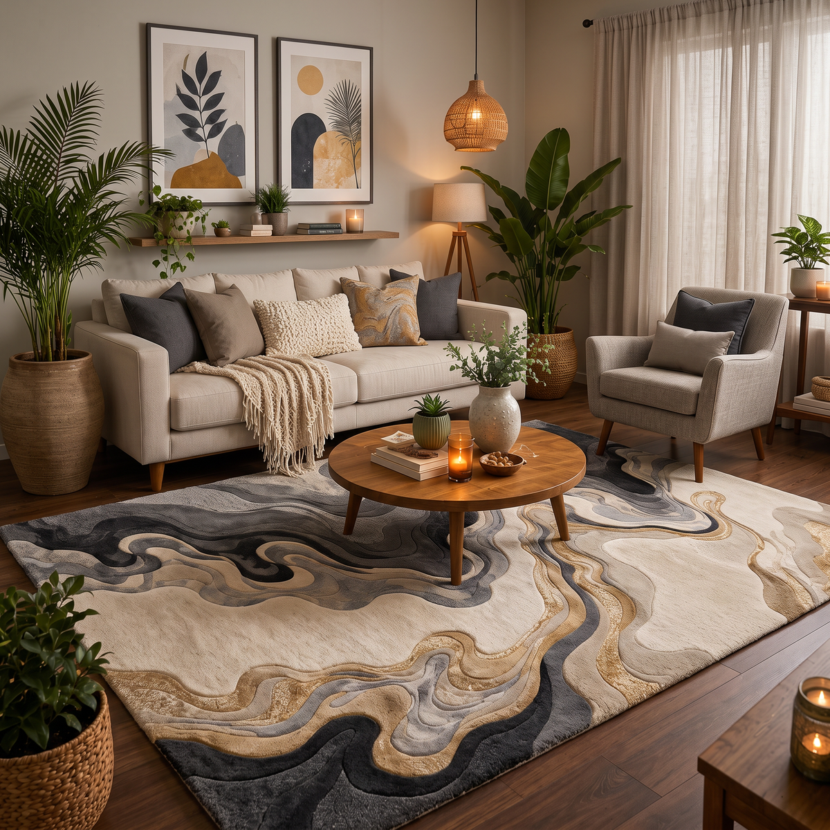 Marble Flow – Grey, Ivory & Gold Abstract Area Rug | Haus of Weaves (Copy)