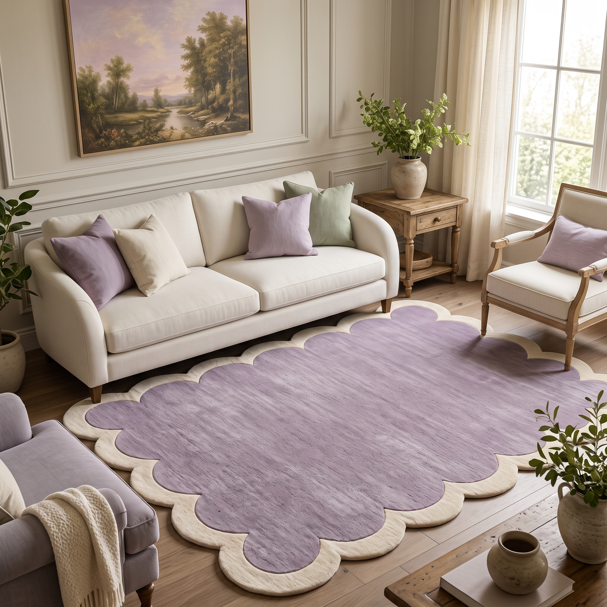 Lavender & Ivory Scalloped Viscose Hand-Tufted Rug – Scallop | Haus of Weaves
