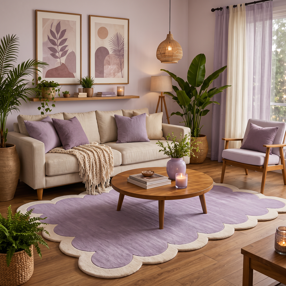 Lavender & Ivory Scalloped Viscose Hand-Tufted Rug – Scallop | Haus of Weaves