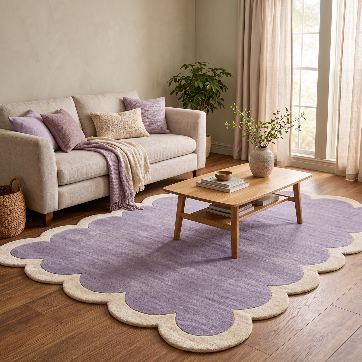Lavender & Ivory Scalloped Viscose Hand-Tufted Rug – Scallop | Haus of Weaves