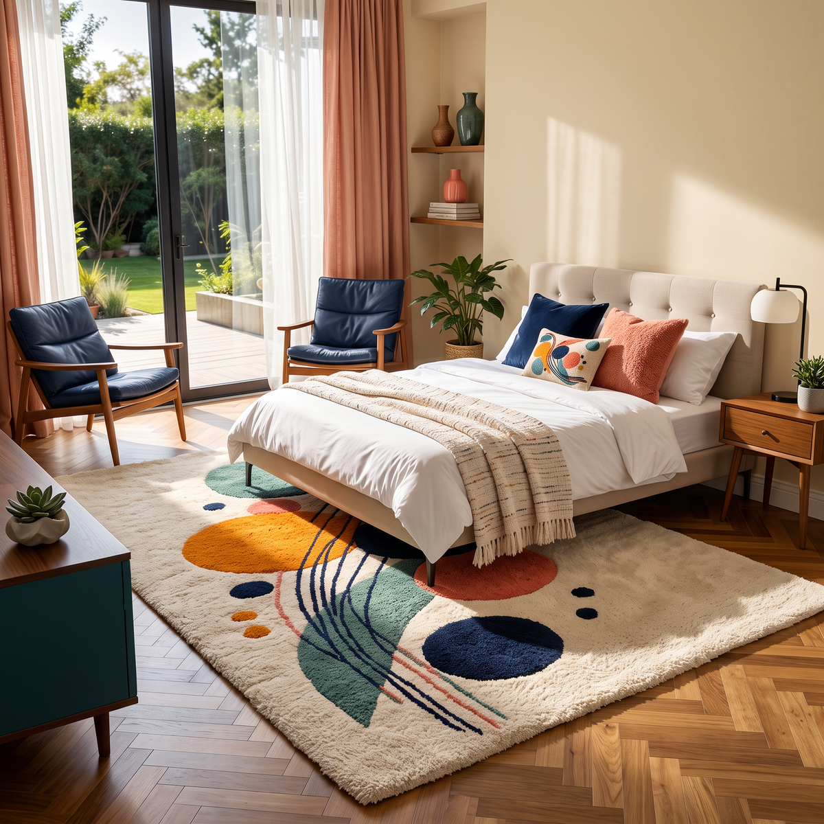 Orbit Lines – Multicolor Geometric Abstract Area Rug | Haus of Weaves