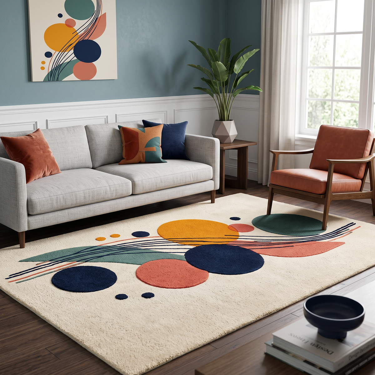 Orbit Lines – Multicolor Geometric Abstract Area Rug | Haus of Weaves