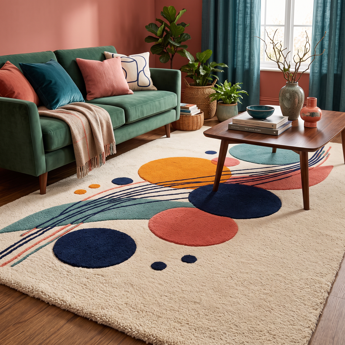 Orbit Lines – Multicolor Geometric Abstract Area Rug | Haus of Weaves