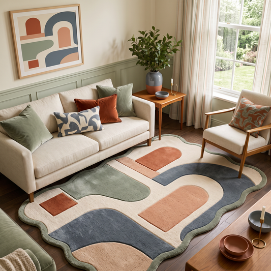 Arcadia – Scalloped Mid-Century Abstract Area Rug | Haus of Weaves