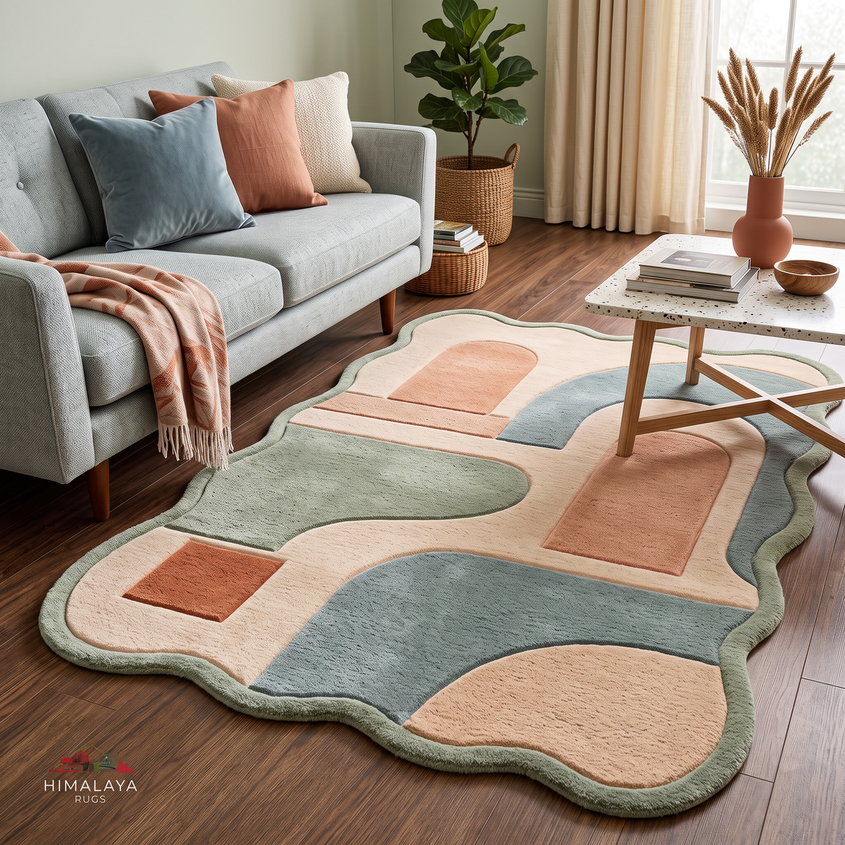 Arcadia – Scalloped Mid-Century Abstract Area Rug | Haus of Weaves