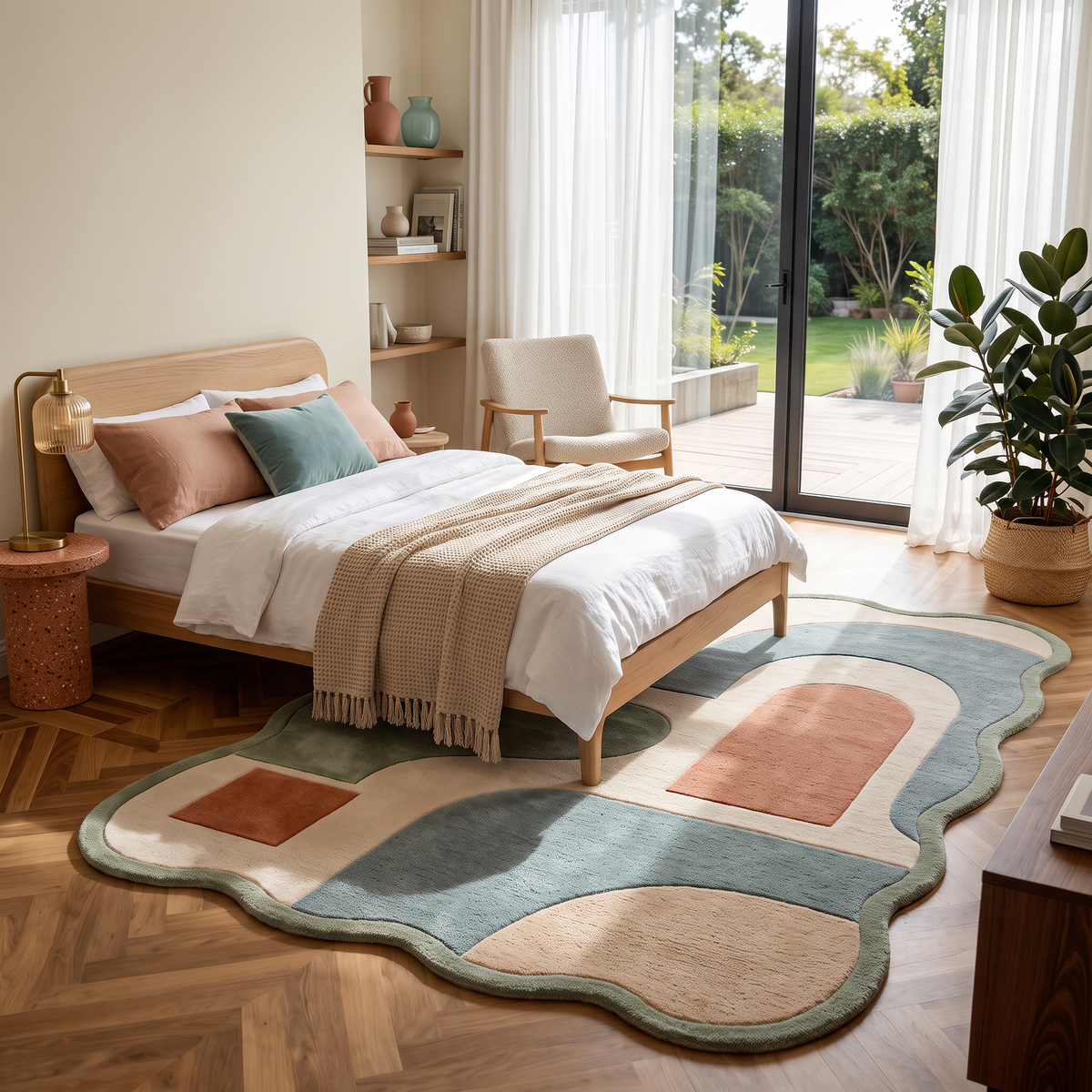 Arcadia – Scalloped Mid-Century Abstract Area Rug | Haus of Weaves