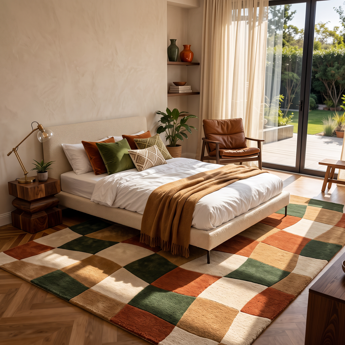 Woven Check – Rust, Olive & Cream Organic Checkered Area Rug | Haus of Weaves