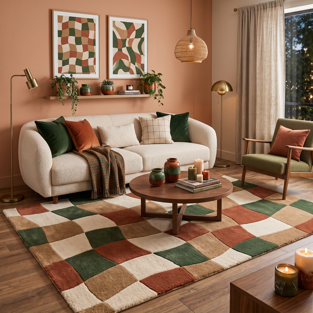 Woven Check – Rust, Olive & Cream Organic Checkered Area Rug | Haus of Weaves