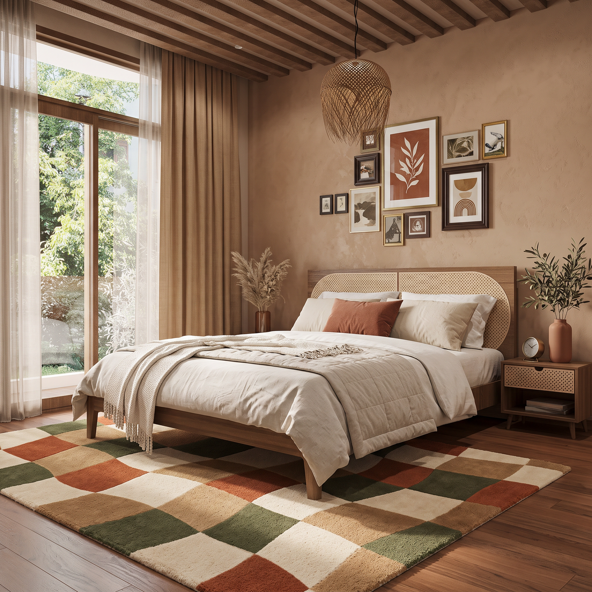 Woven Check – Rust, Olive & Cream Organic Checkered Area Rug | Haus of Weaves