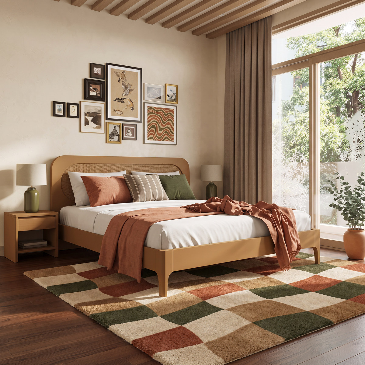Woven Check – Rust, Olive & Cream Organic Checkered Area Rug | Haus of Weaves