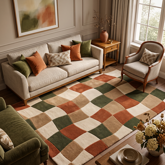 Woven Check – Rust, Olive & Cream Organic Checkered Area Rug | Haus of Weaves