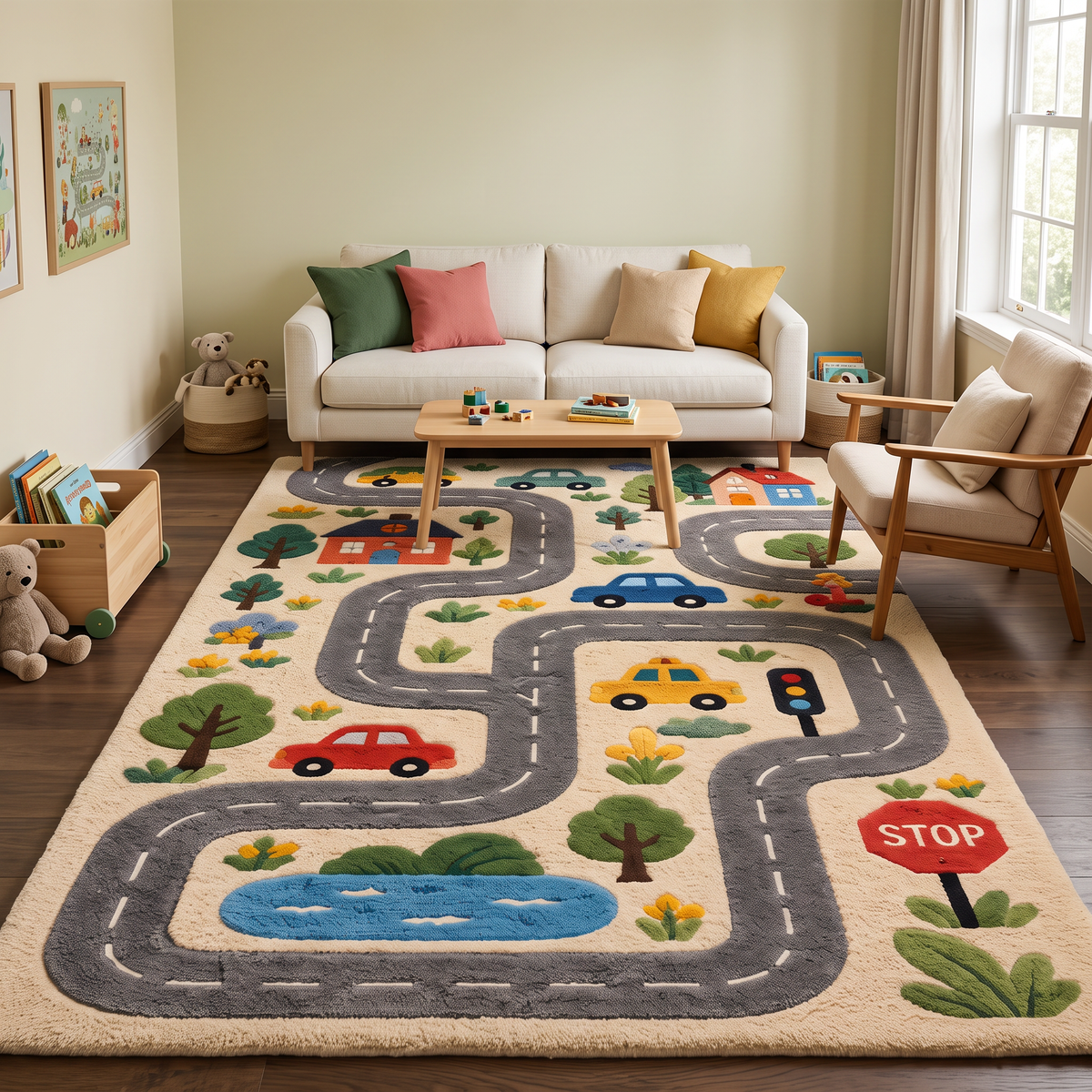 Multicolor Kids Wool Hand-Tufted Rug – Little Roadways | Haus of Weaves