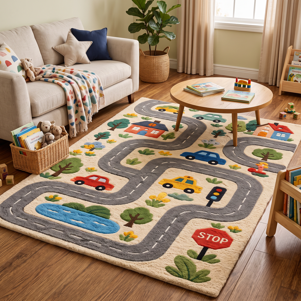 Multicolor Kids Wool Hand-Tufted Rug – Little Roadways | Haus of Weaves