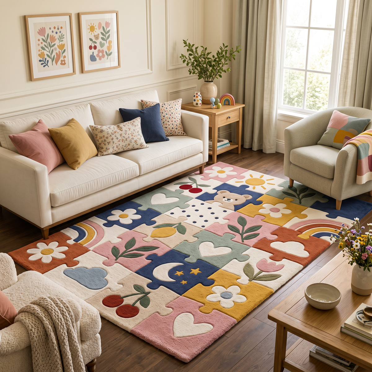 Multicolor Kids Hand-Tufted Wool Rug – Puzzle Garden | Haus of Weaves