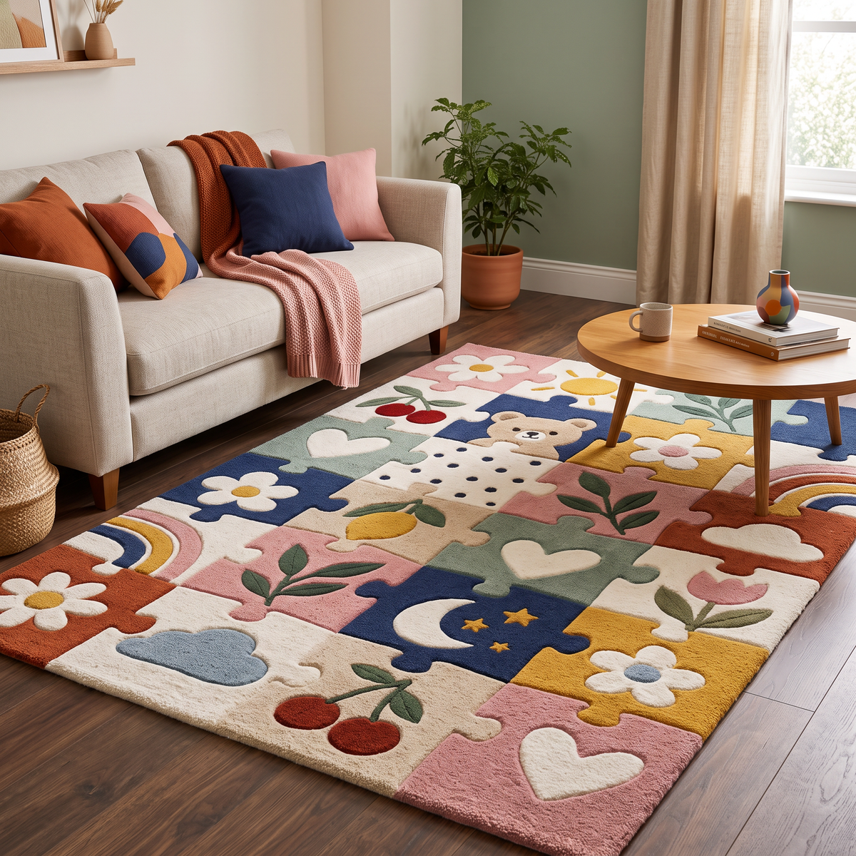 Multicolor Kids Hand-Tufted Wool Rug – Puzzle Garden | Haus of Weaves