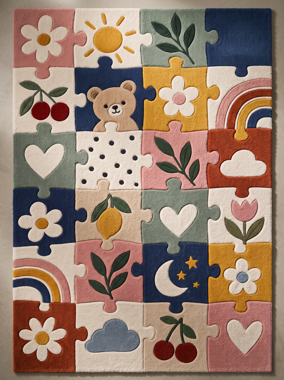 Multicolor Kids Hand-Tufted Wool Rug – Puzzle Garden | Haus of Weaves