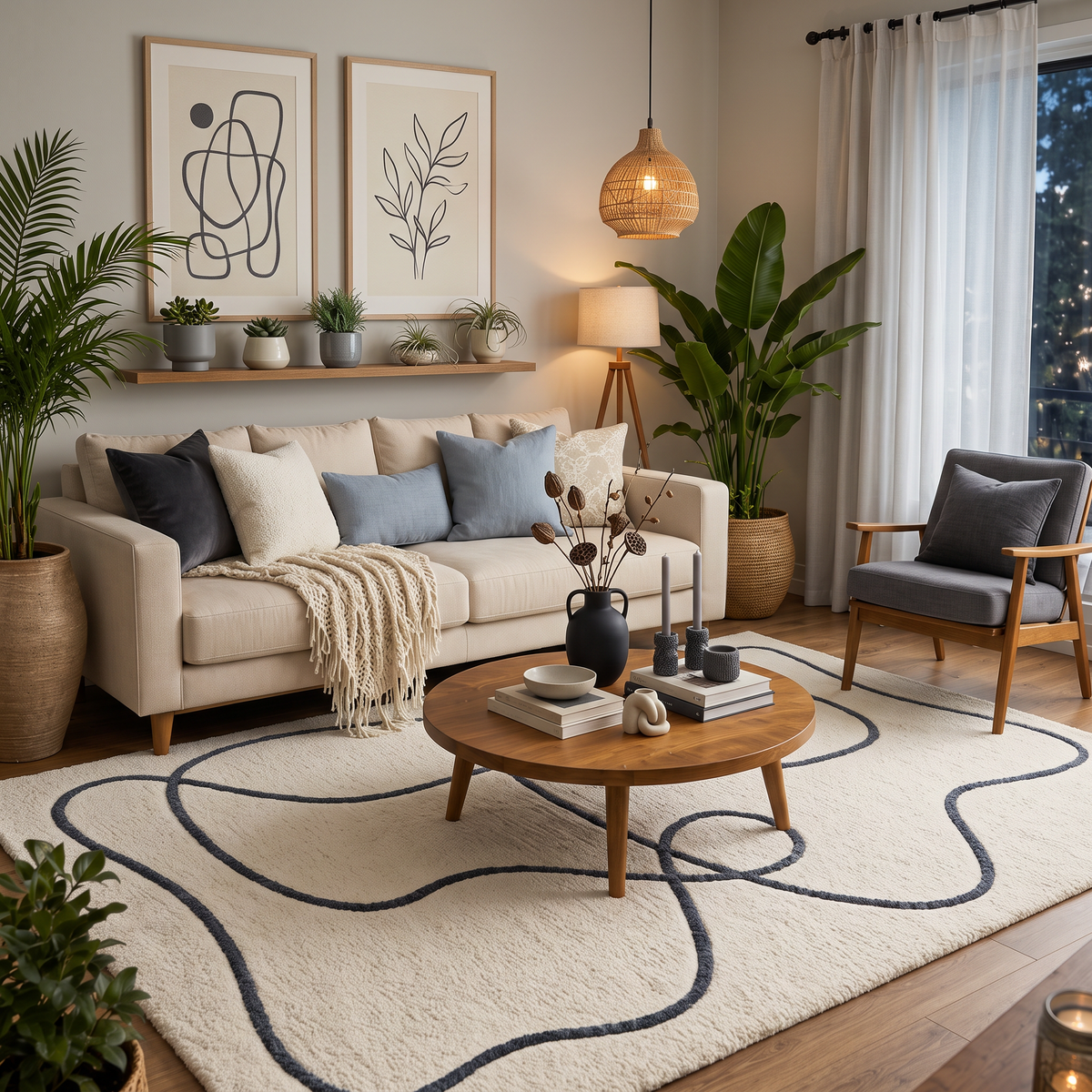 Contour Loop – Cream & Charcoal Abstract Line Area Rug | Haus of Weaves