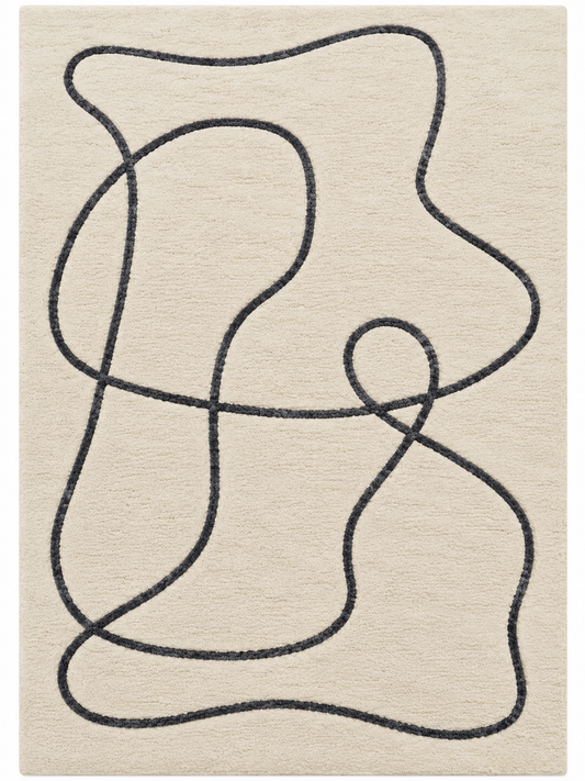 Contour Loop – Cream & Charcoal Abstract Line Area Rug | Haus of Weaves