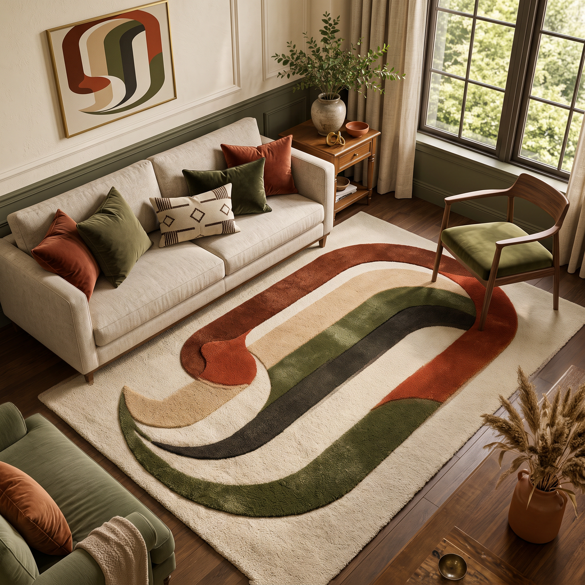 Arch Flow – Rust & Olive Organic Abstract Area Rug | Haus of Weaves
