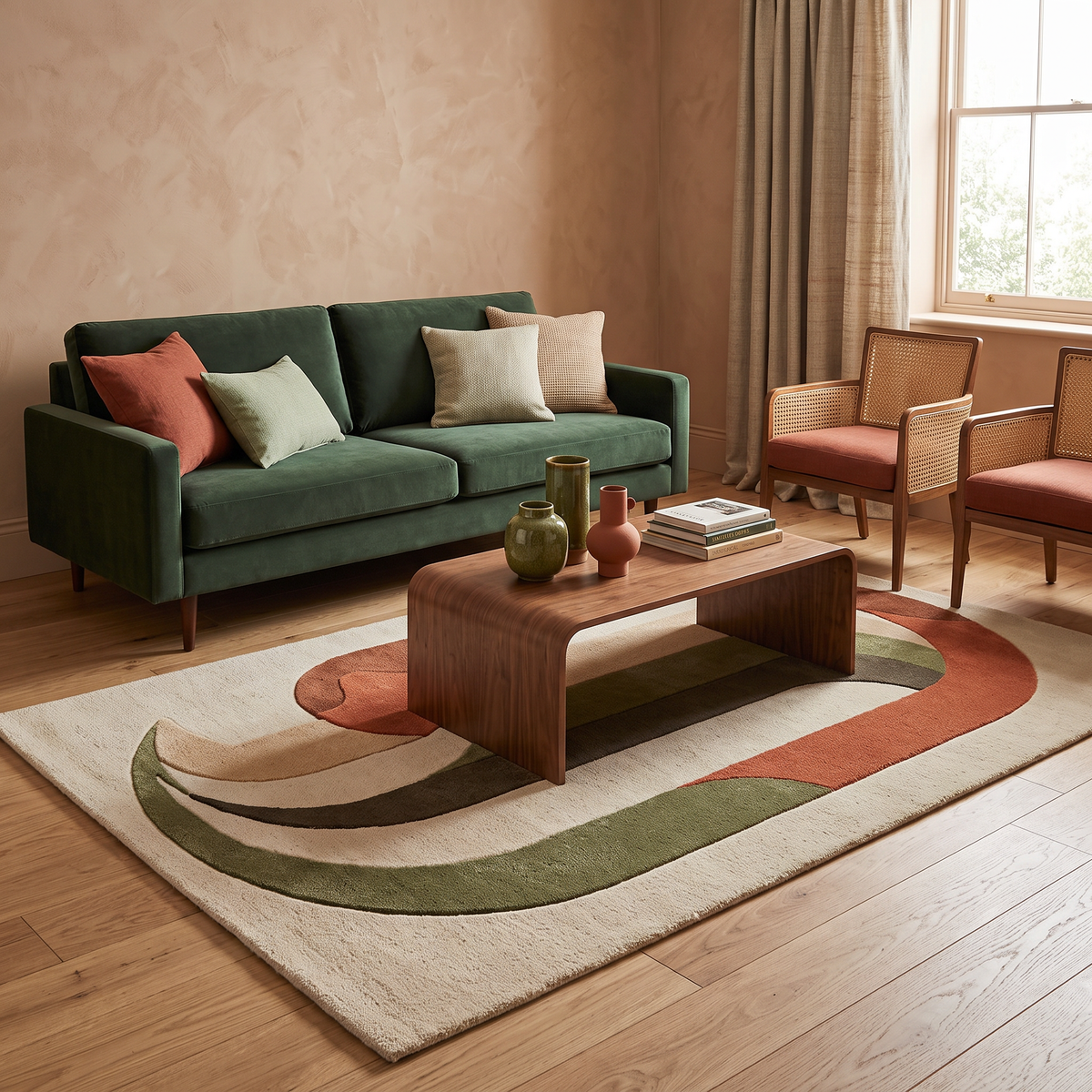 Arch Flow – Rust & Olive Organic Abstract Area Rug | Haus of Weaves