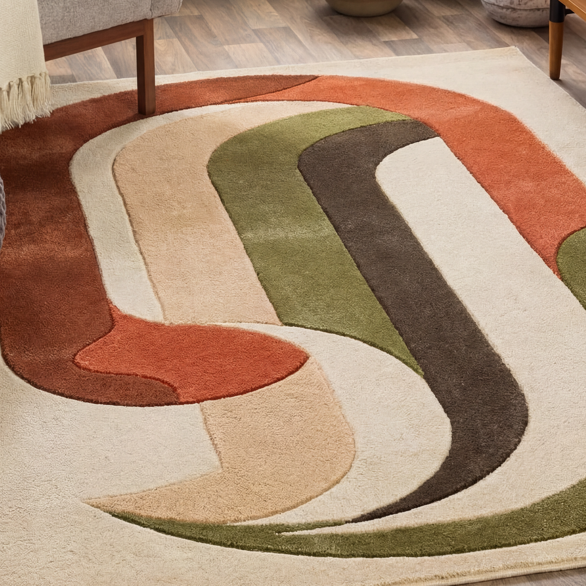Arch Flow – Rust & Olive Organic Abstract Area Rug | Haus of Weaves