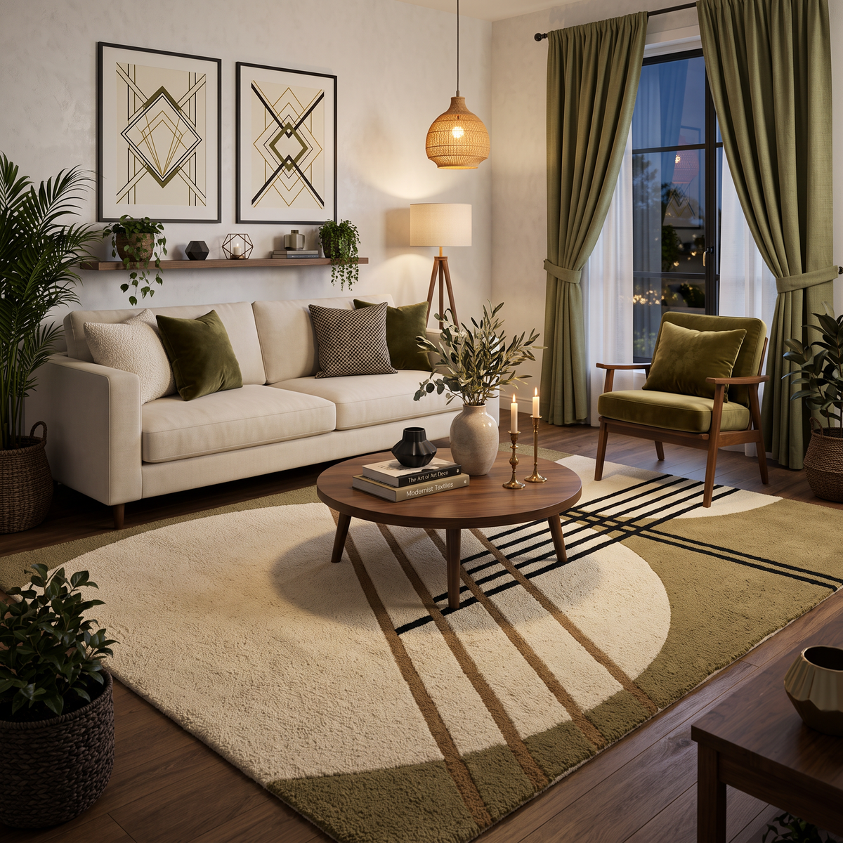 Intersect – Olive & Beige Linear Abstract Area Rug | Haus of Weaves