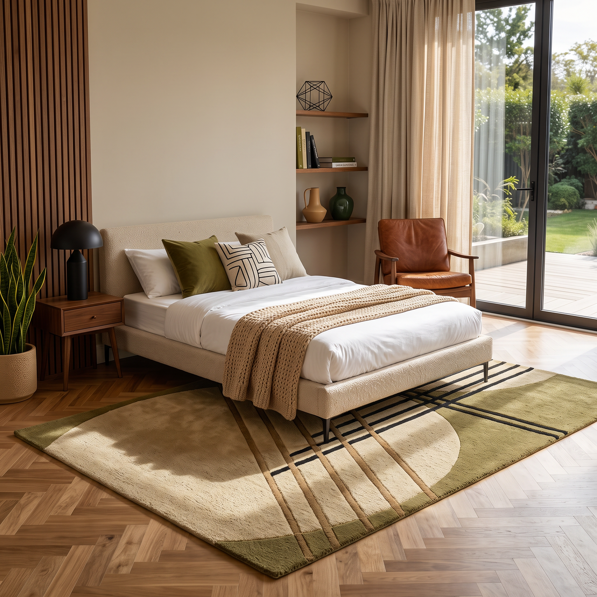 Intersect – Olive & Beige Linear Abstract Area Rug | Haus of Weaves