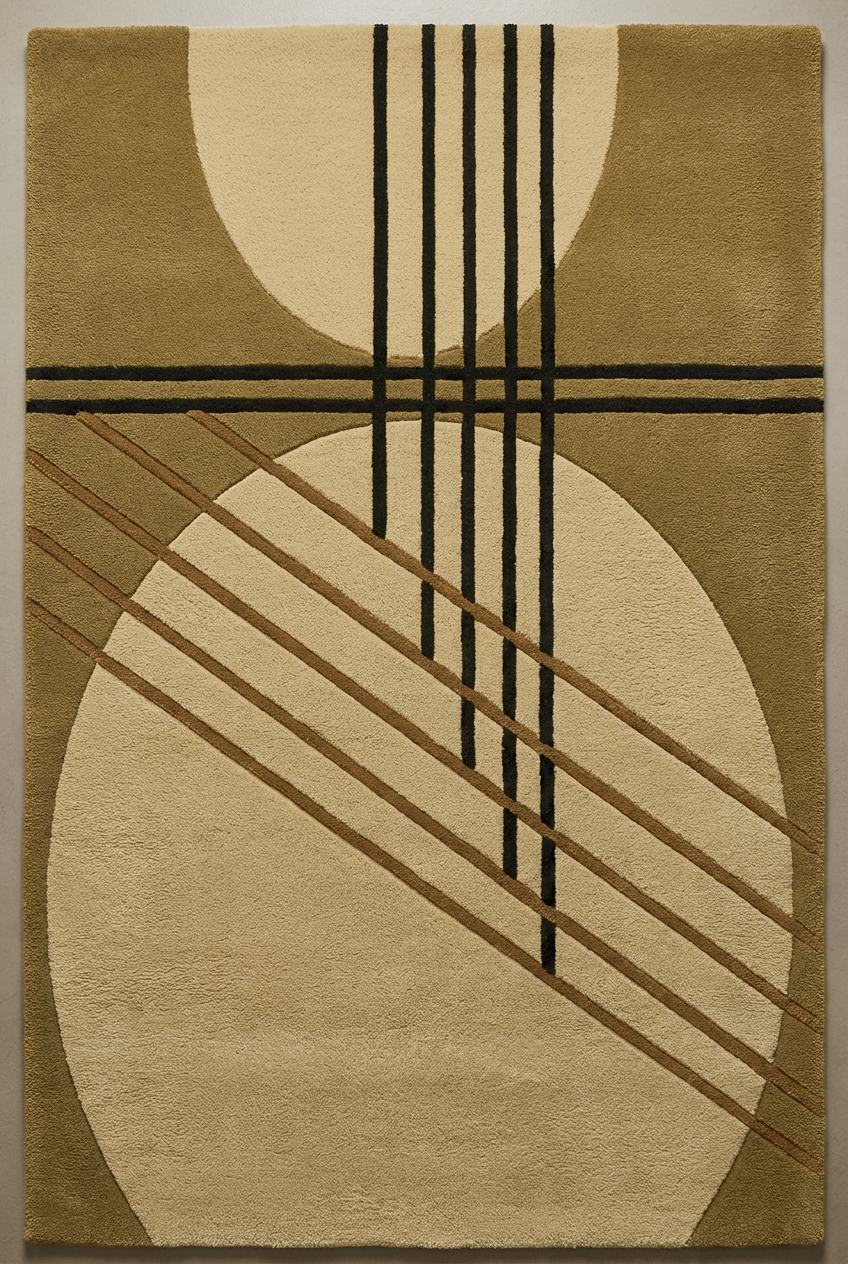 Intersect – Olive & Beige Linear Abstract Area Rug | Haus of Weaves