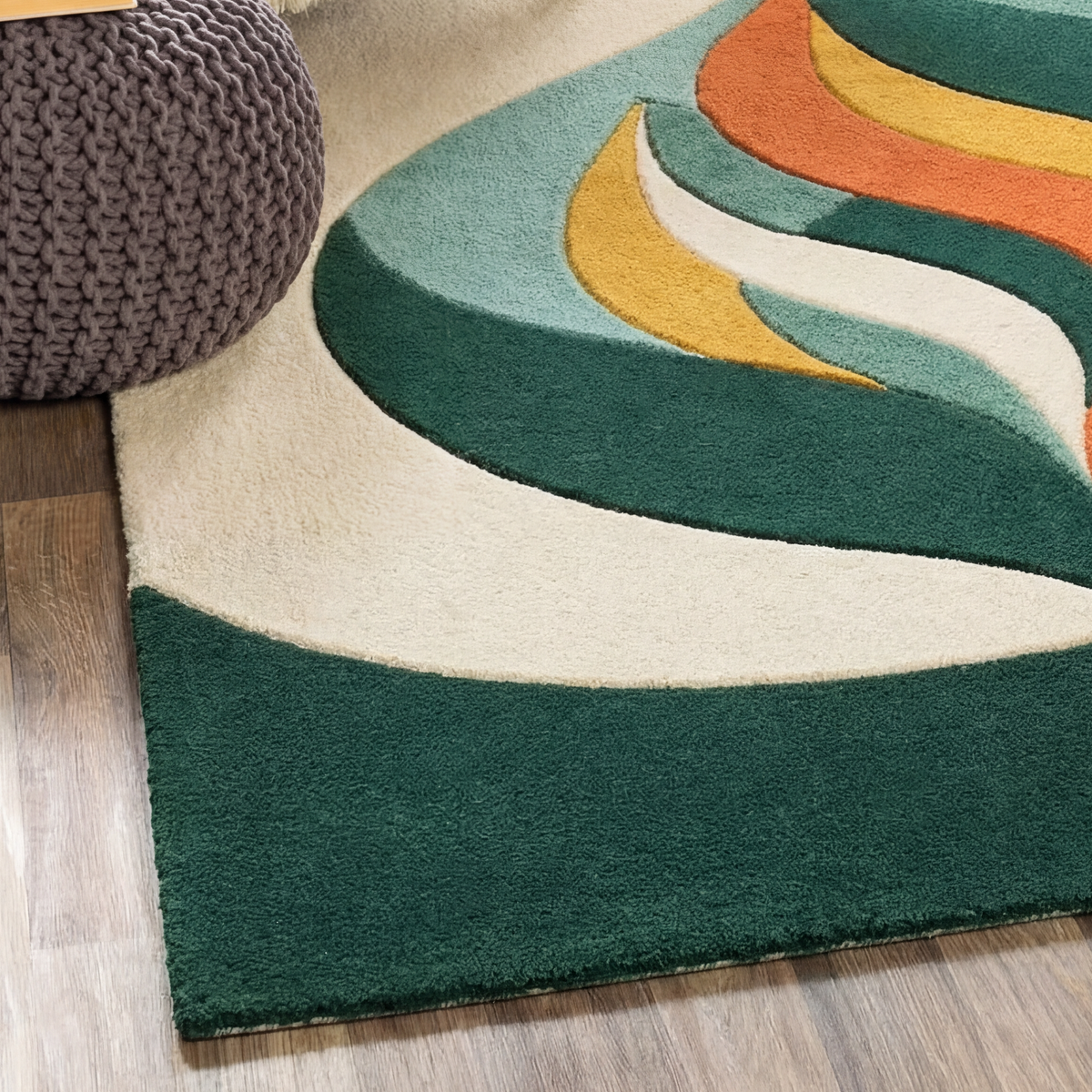 Verdant Flame – Green & Terracotta Organic Abstract Area Rug | Haus of Weaves