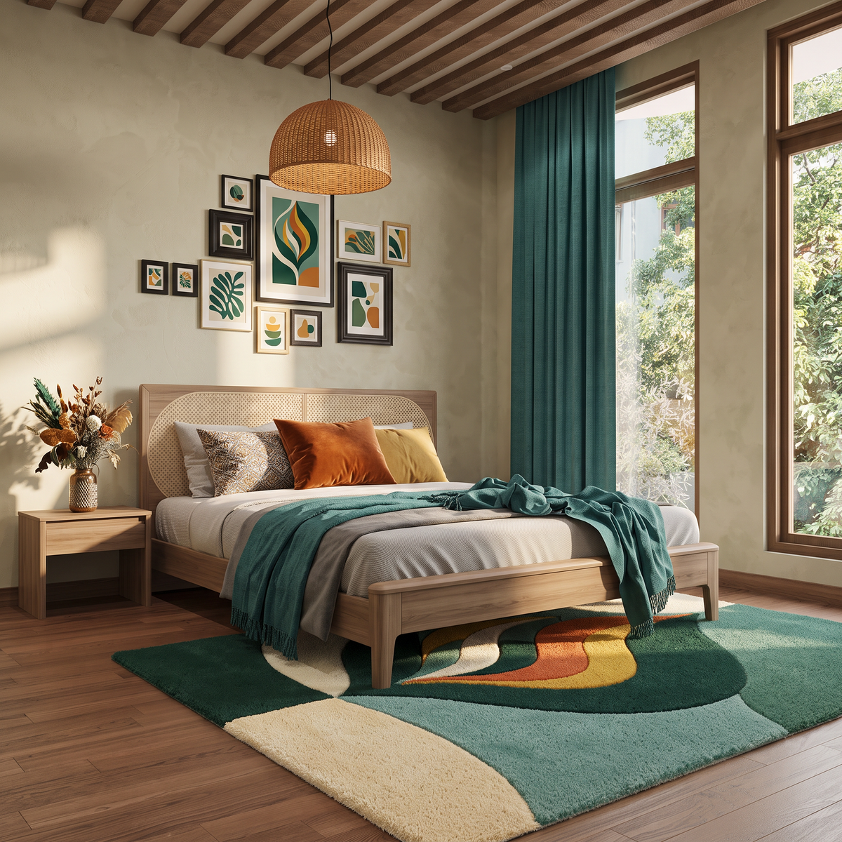 Verdant Flame – Green & Terracotta Organic Abstract Area Rug | Haus of Weaves