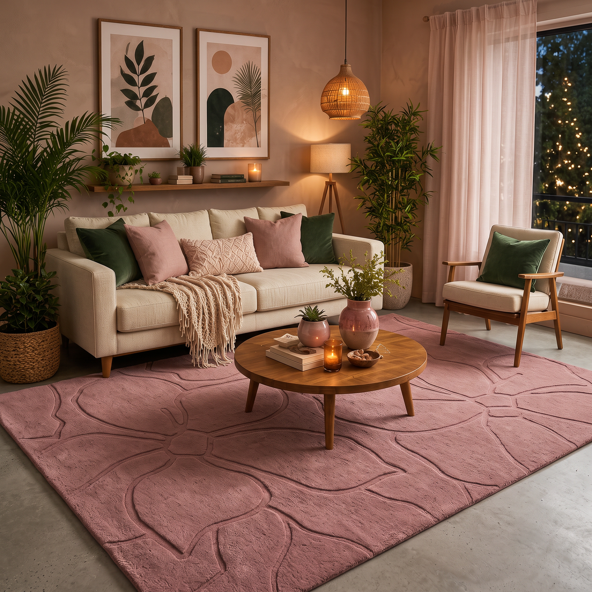 Petal Flow – Dusty Rose Sculpted Floral Area Rug | Haus of Weaves