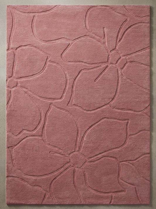 Petal Flow – Dusty Rose Sculpted Floral Area Rug | Haus of Weaves