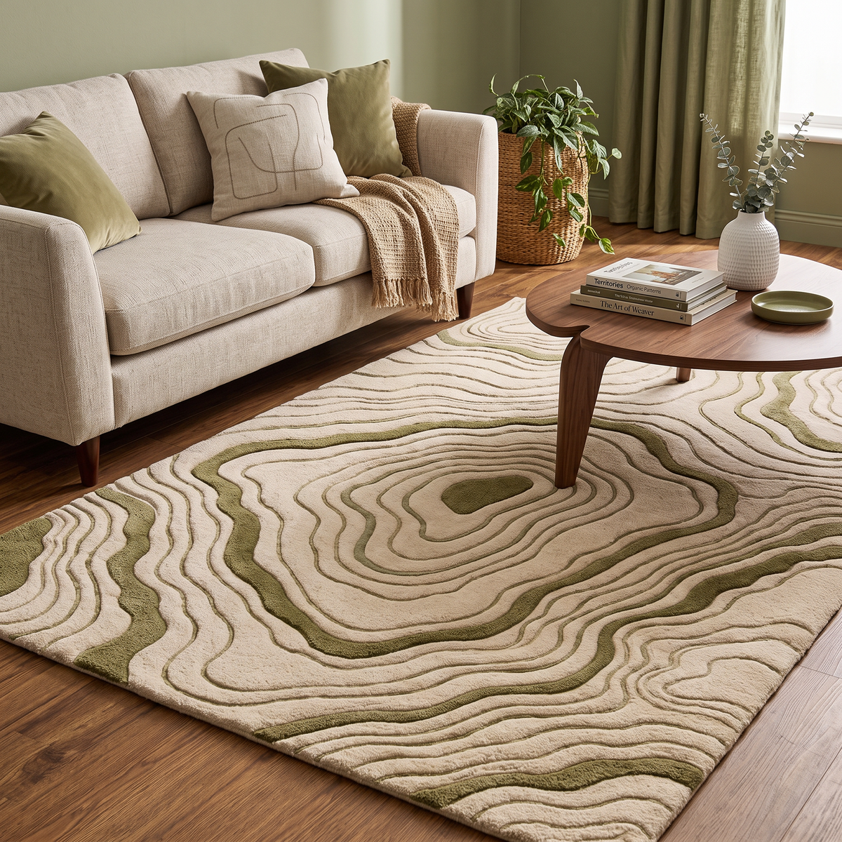 Terrain – Ivory & Olive Topographic Contour Area Rug | Haus of Weaves