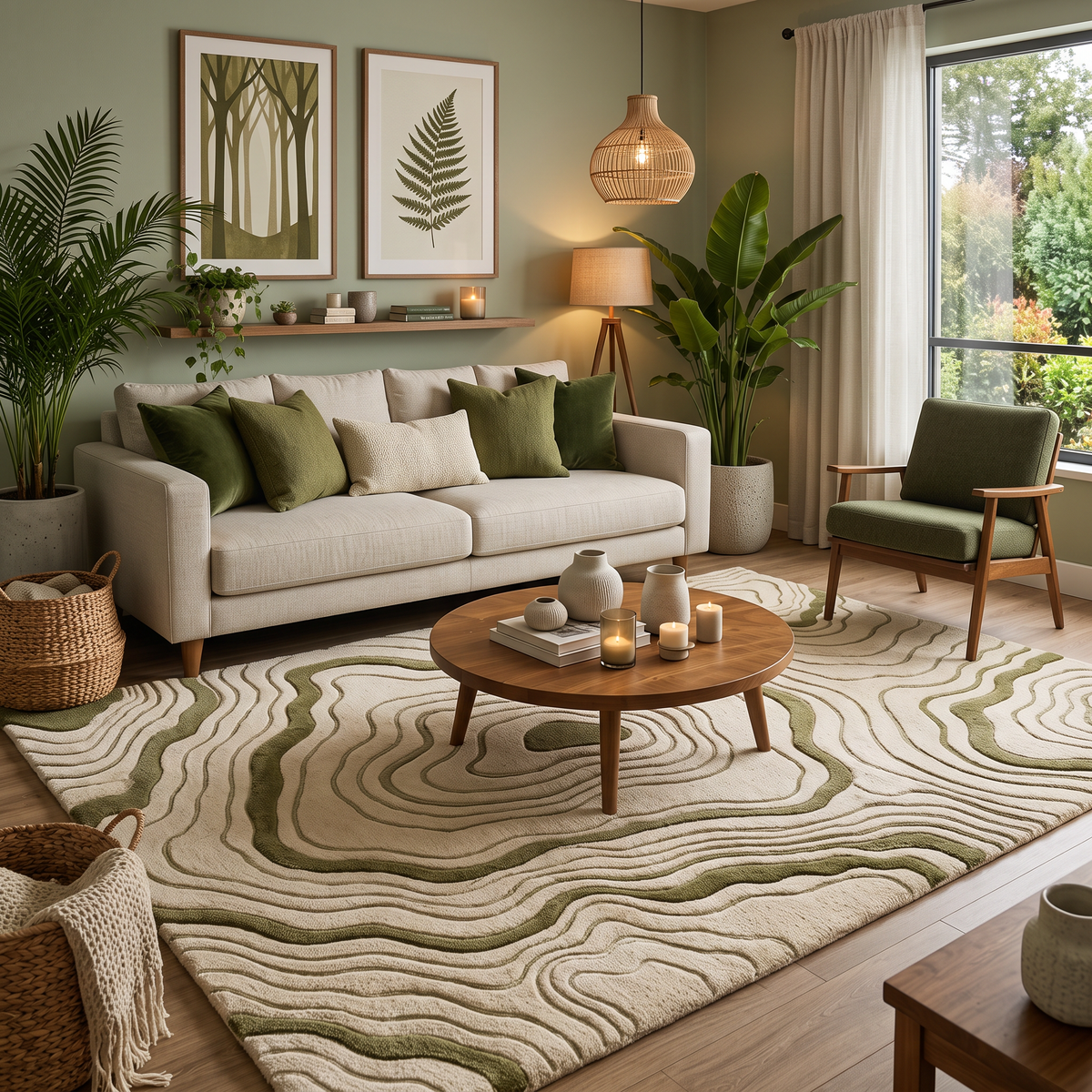 Terrain – Ivory & Olive Topographic Contour Area Rug | Haus of Weaves