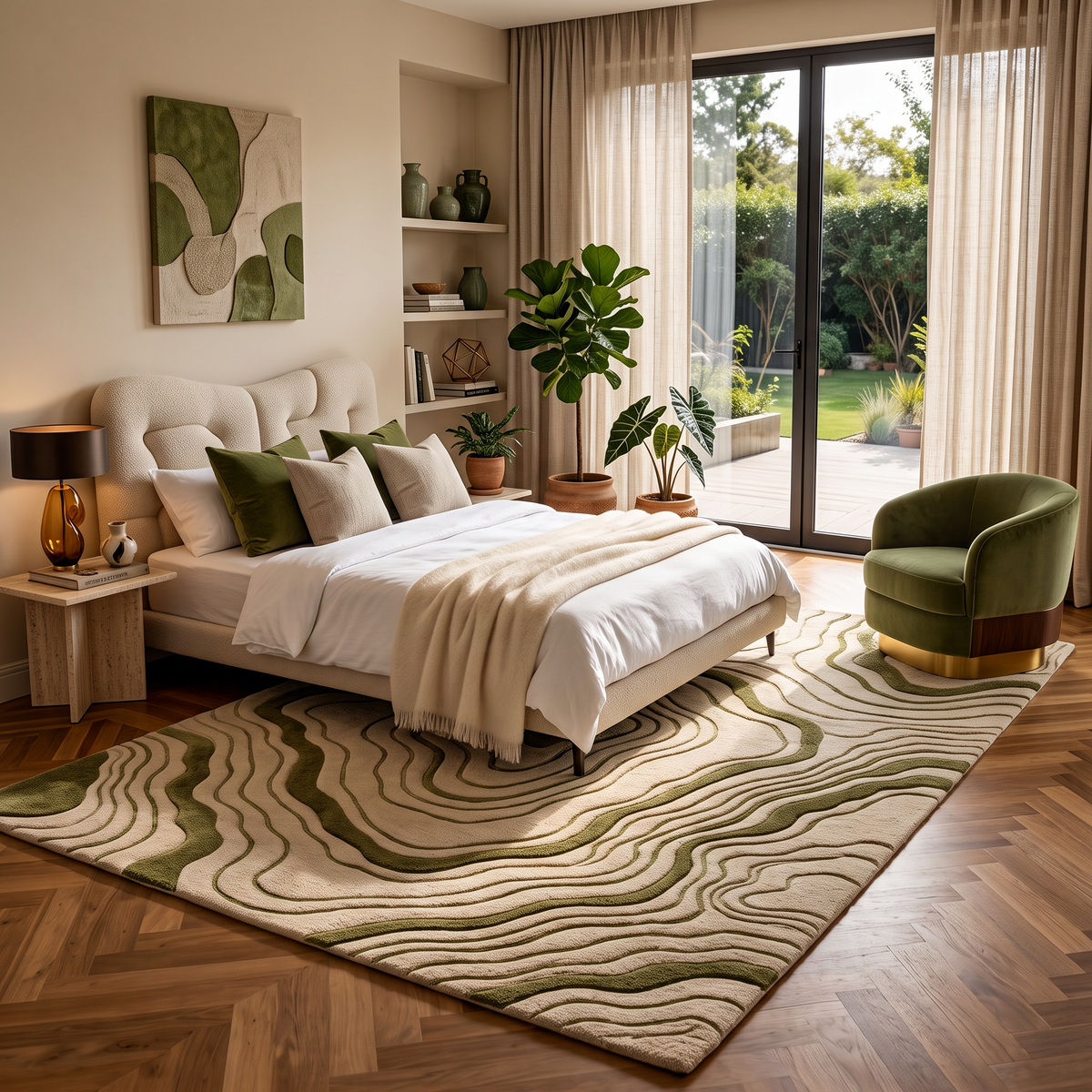Terrain – Ivory & Olive Topographic Contour Area Rug | Haus of Weaves