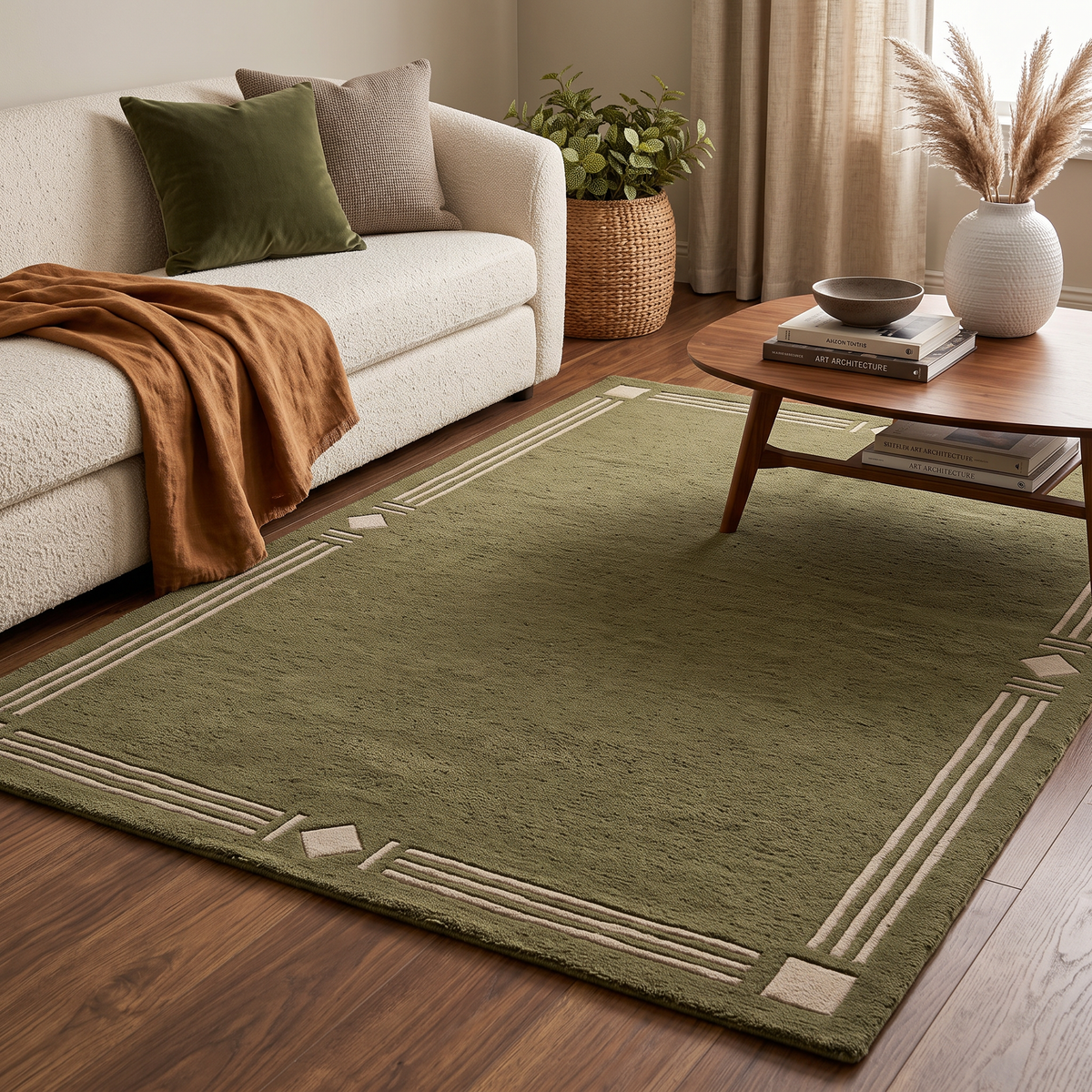 Olive Deco – Olive Green & Cream Art Deco Geometric Area Rug | Haus of Weaves