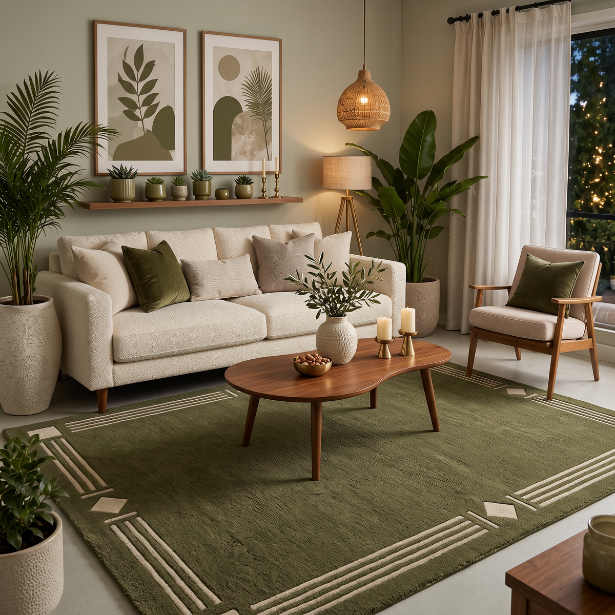 Olive Deco – Olive Green & Cream Art Deco Geometric Area Rug | Haus of Weaves