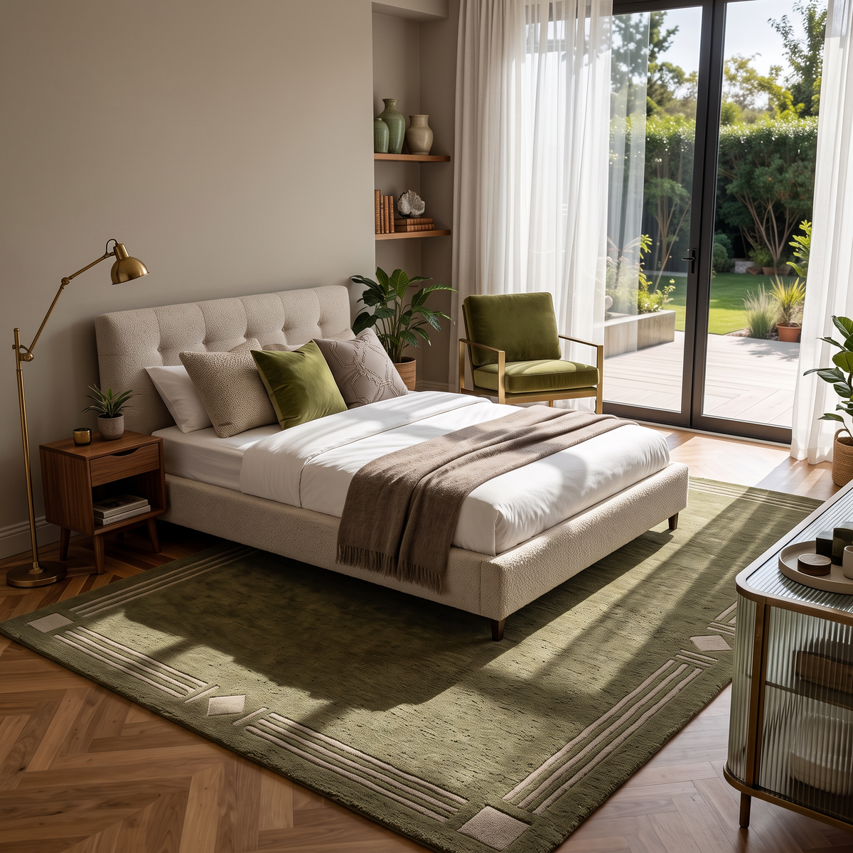 Olive Deco – Olive Green & Cream Art Deco Geometric Area Rug | Haus of Weaves