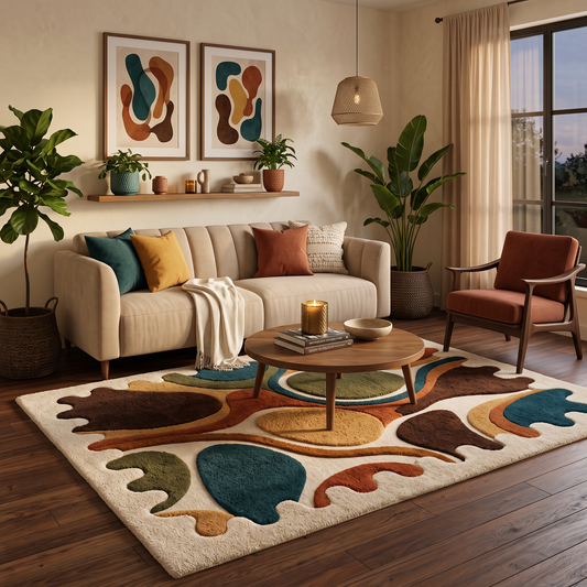 Mosaic Melt – Multicolor Organic Abstract Scalloped Area Rug | Haus of Weaves