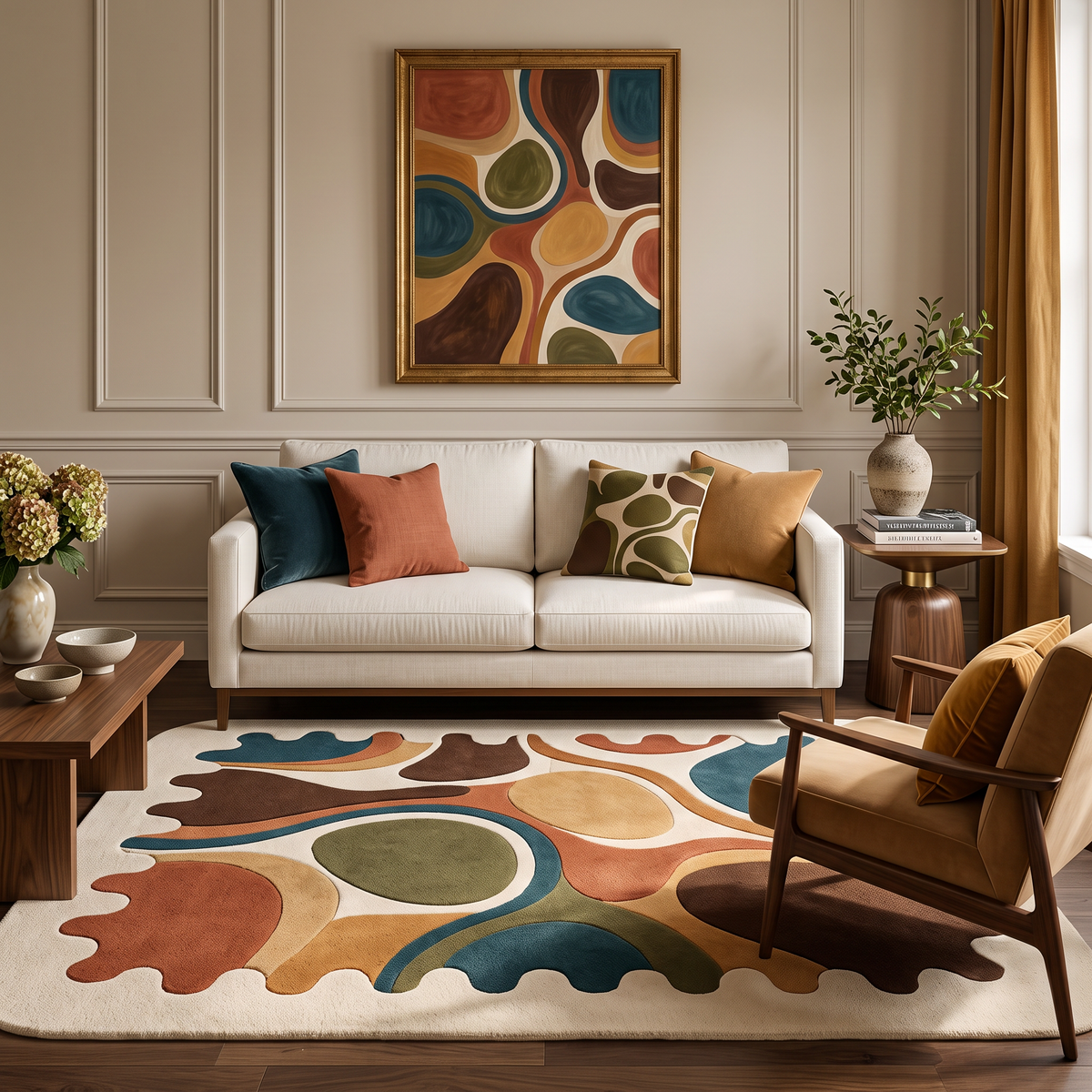 Mosaic Melt – Multicolor Organic Abstract Scalloped Area Rug | Haus of Weaves