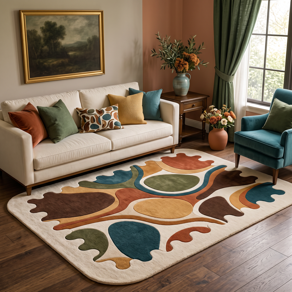 Mosaic Melt – Multicolor Organic Abstract Scalloped Area Rug | Haus of Weaves