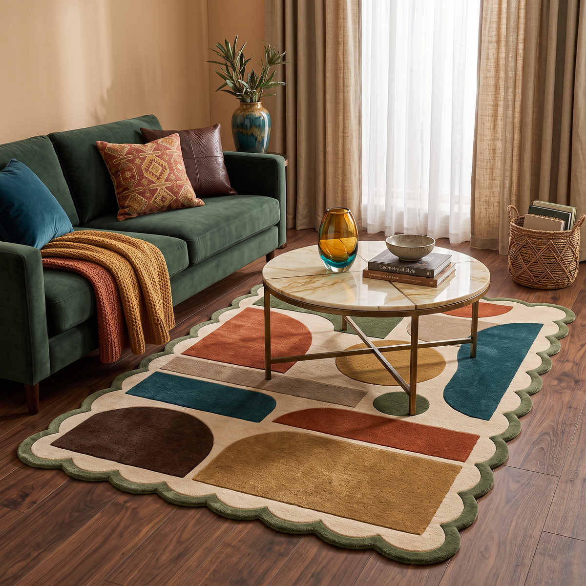 Scallop Grid – Multicolor Scalloped Geometric Area Rug | Haus of Weaves
