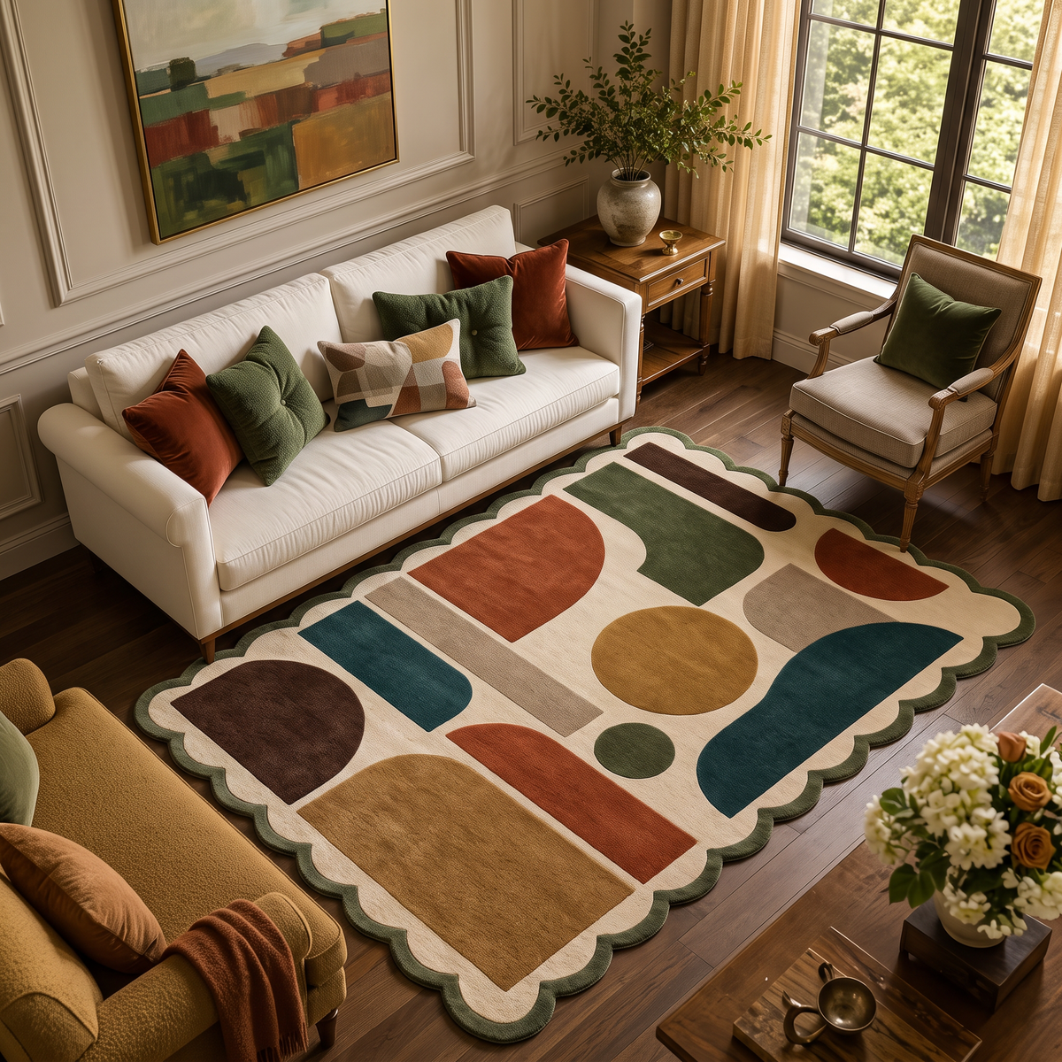 Scallop Grid – Multicolor Scalloped Geometric Area Rug | Haus of Weaves