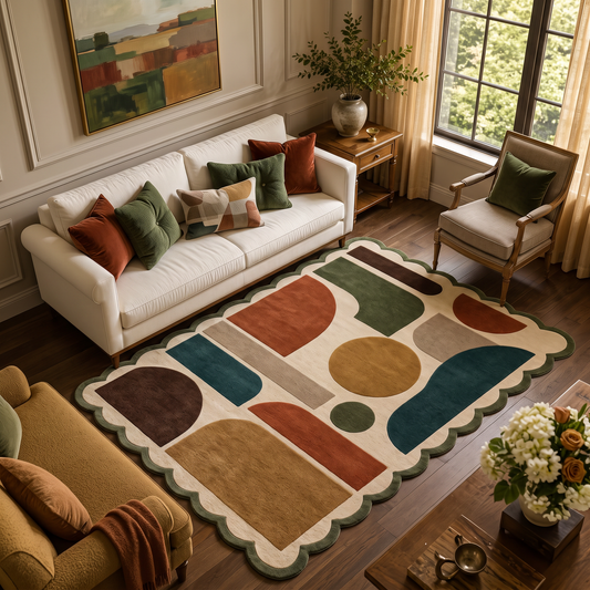 Scallop Grid – Multicolor Scalloped Geometric Area Rug | Haus of Weaves