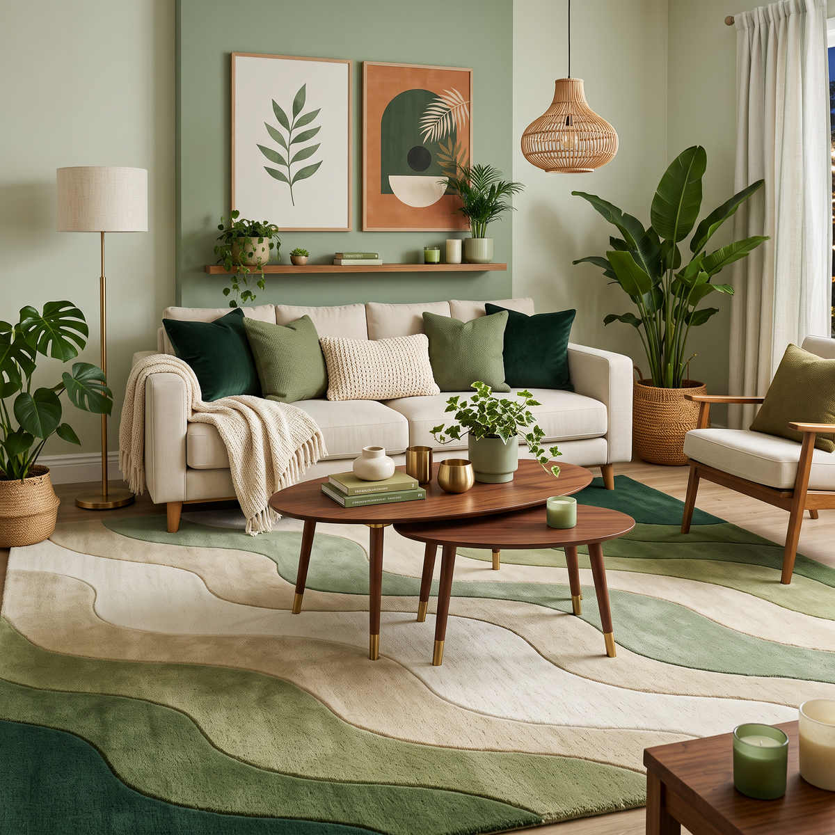 Verdant Wave – Sage Green & Cream Wavy Abstract Area Rug | Haus of Weaves